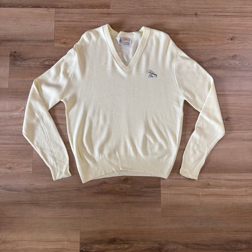 Vintage London Fog Size XL Tanqueray Gin Embroidered V-Neck Sweater Beige NWT